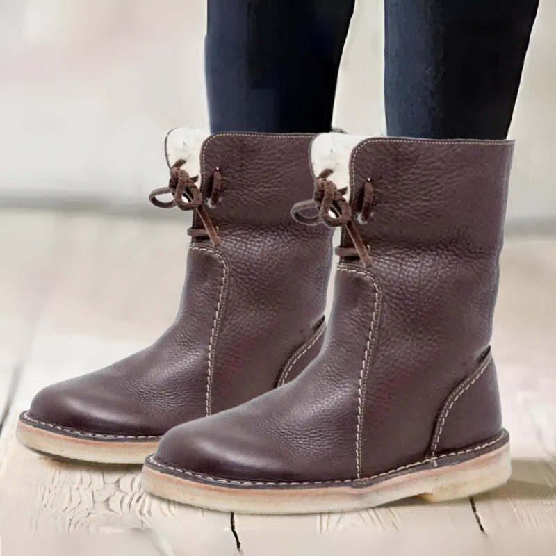 Fur-Lined Lace-Up Winter Boots for Women - Dark Brown