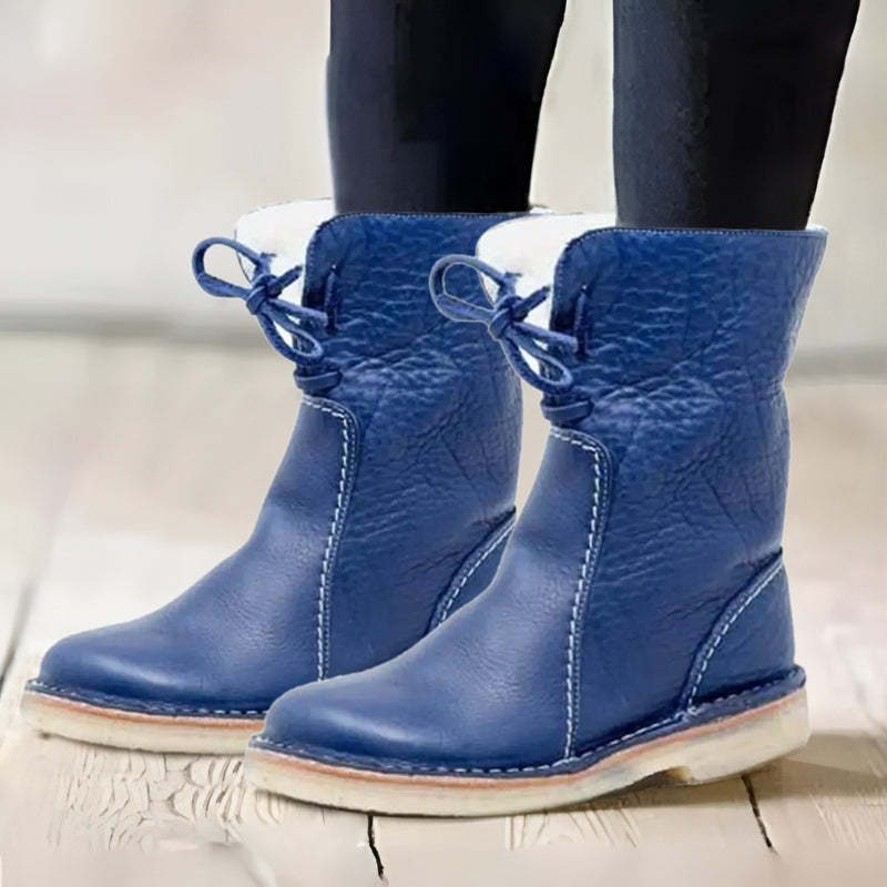 Fur-Lined Lace-Up Winter Boots for Women - Blue