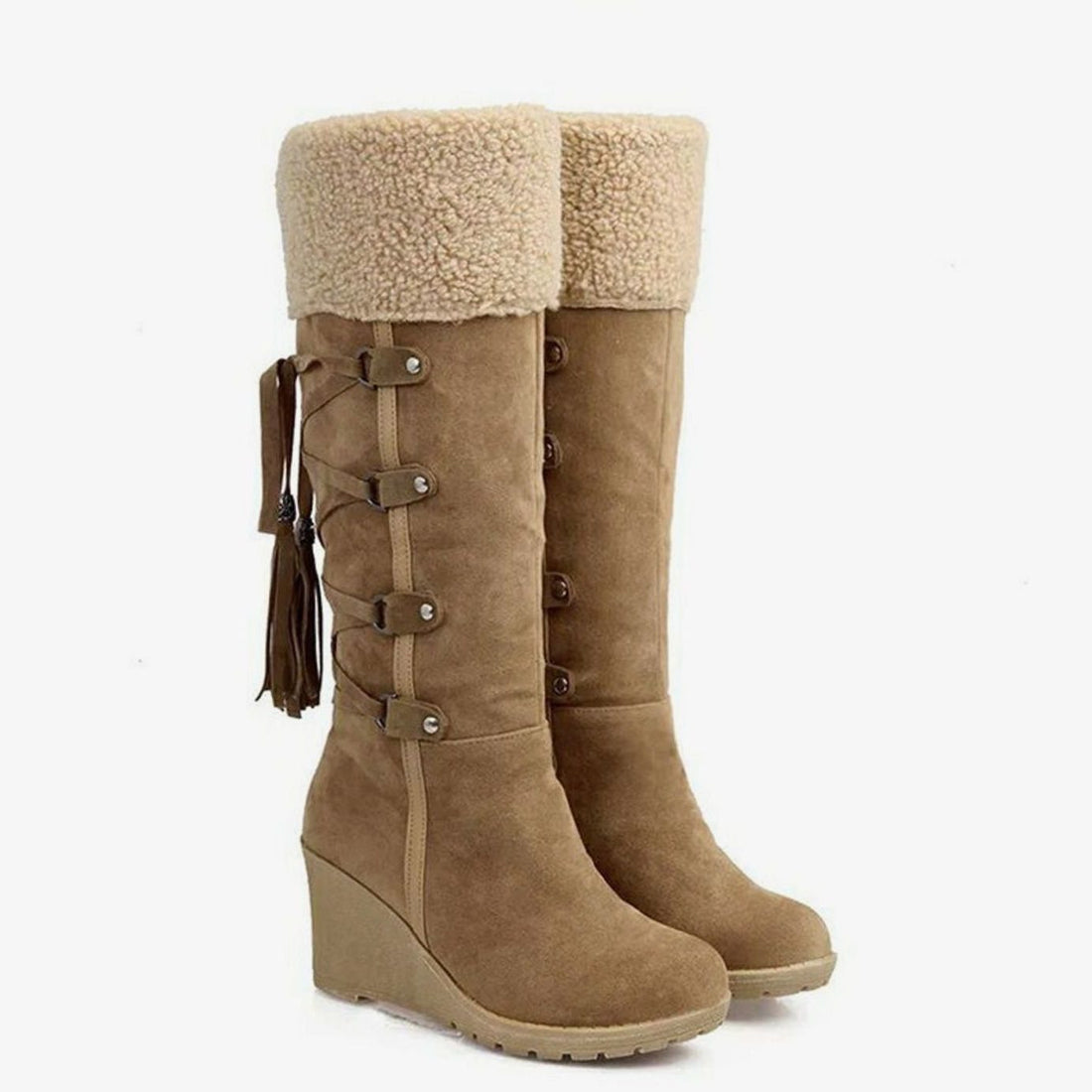Fur-Trim Wedge Heel Knee-High Winter Boots for Women