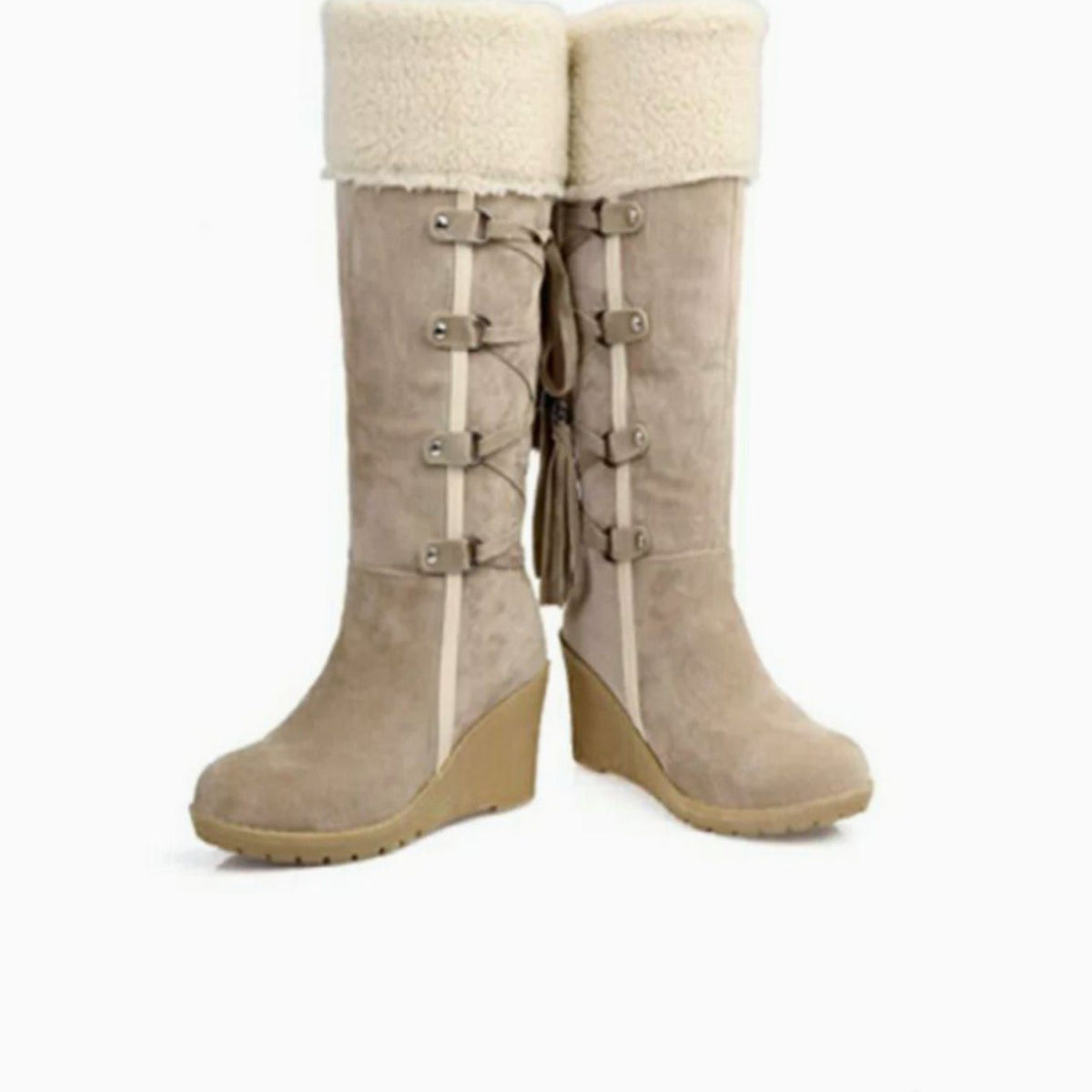 Fur-Trim Wedge Heel Knee-High Winter Boots for Women - View 3