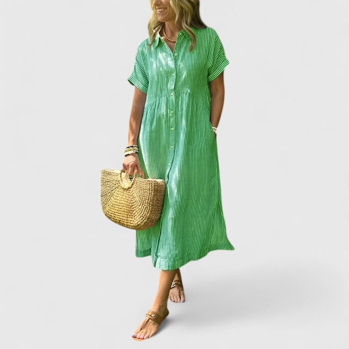 Striped Short Sleeve Shirt Dress for Women