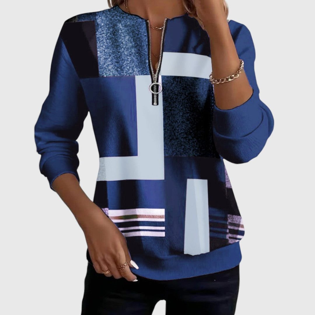 Half-Zip Color Block Jumper for Women - Blue