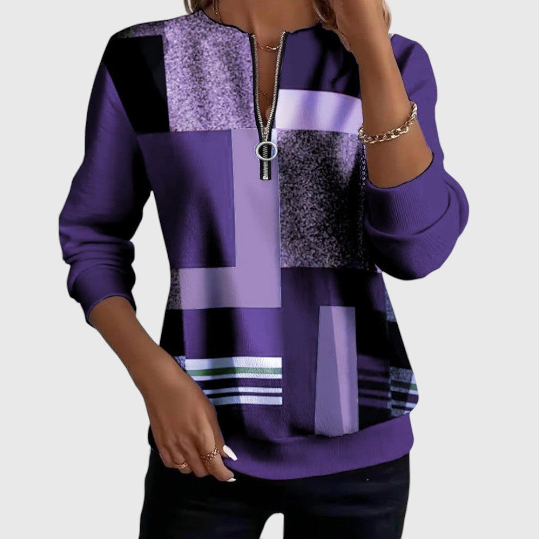 Half-Zip Color Block Jumper for Women - Purple