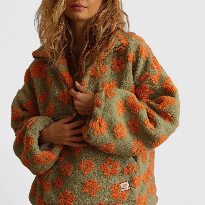 Half-Zip Floral Fleece Pullover for Women - View 8