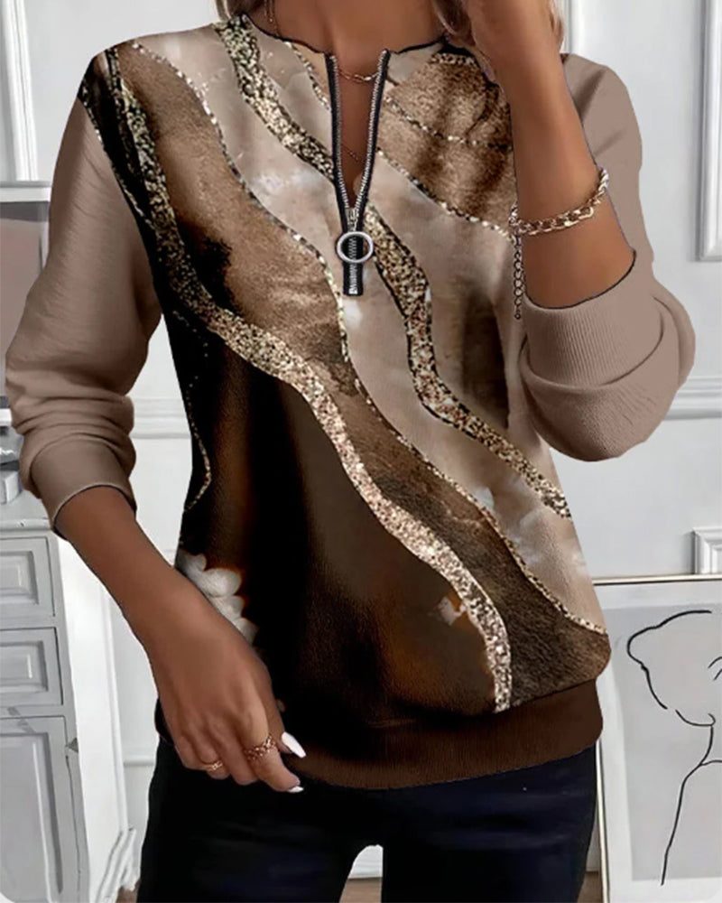 Half-Zip Sweatshirt with Sequin Print for Women