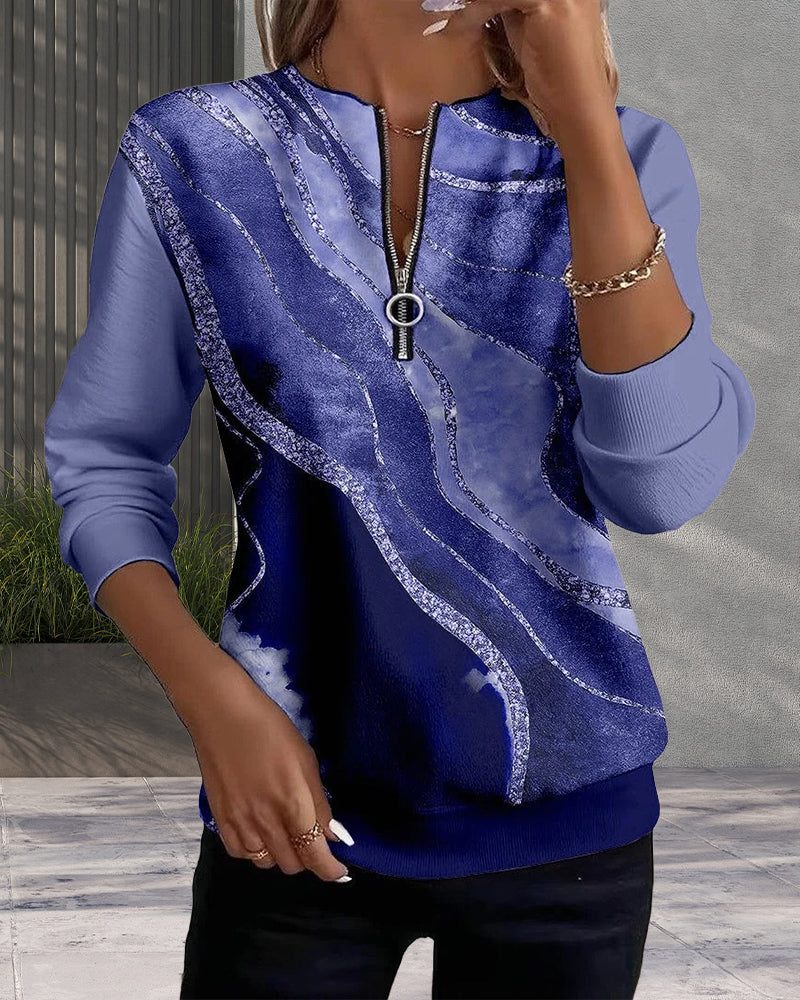 Half-Zip Sweatshirt with Sequin Print for Women - Blue