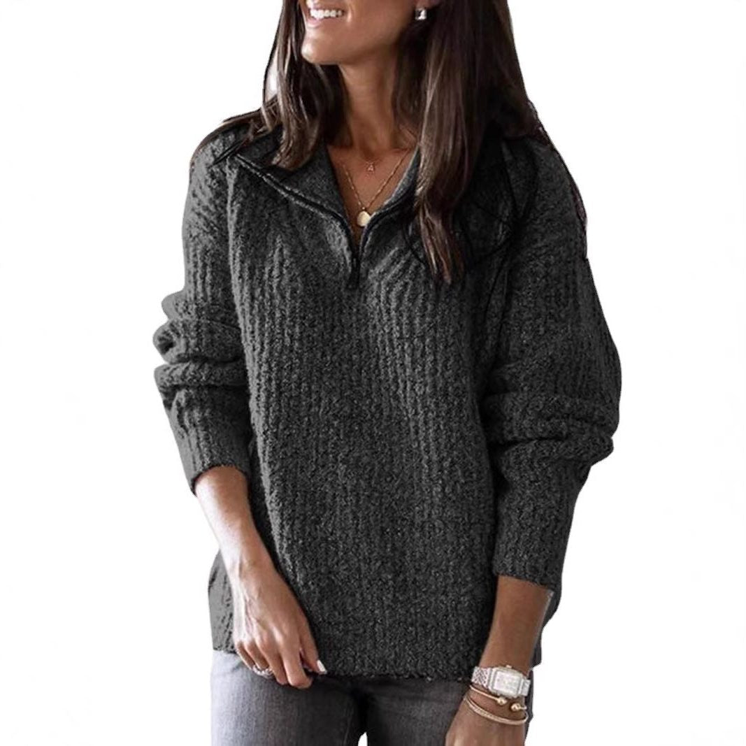 Half-Zip Textured Stand Collar Jumper for Women - View 11