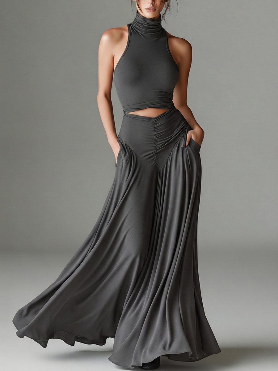 Halter Neck Maxi Dress with Cutout Waist for Women