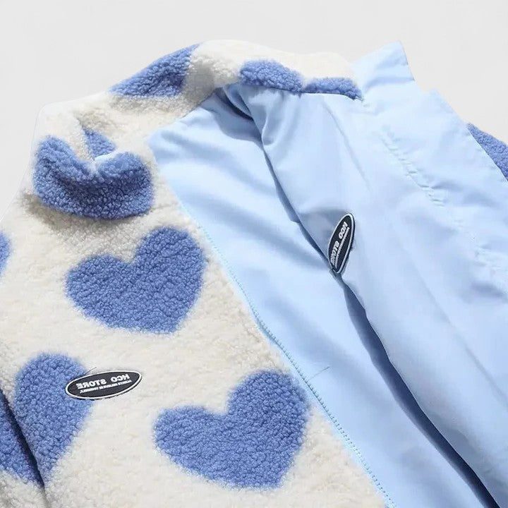 Heart Print Zip-Up Fleece Jacket for Women - View 8