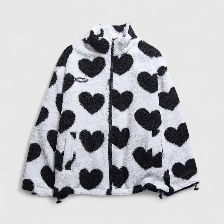 Heart Print Zip-Up Fleece Jacket for Women - View 10
