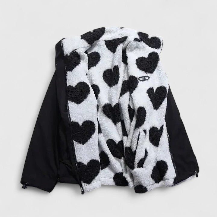 Heart Print Zip-Up Fleece Jacket for Women - View 11