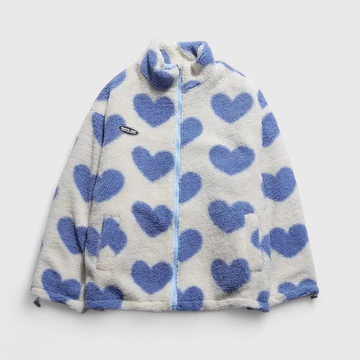 Heart Print Zip-Up Fleece Jacket for Women - View 13