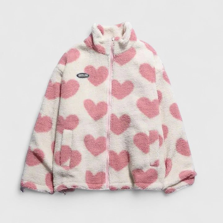 Heart Print Zip-Up Fleece Jacket for Women - View 14