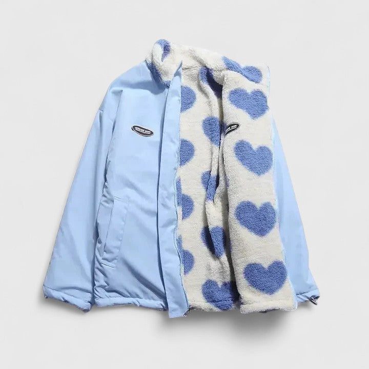Heart Print Zip-Up Fleece Jacket for Women - View 17