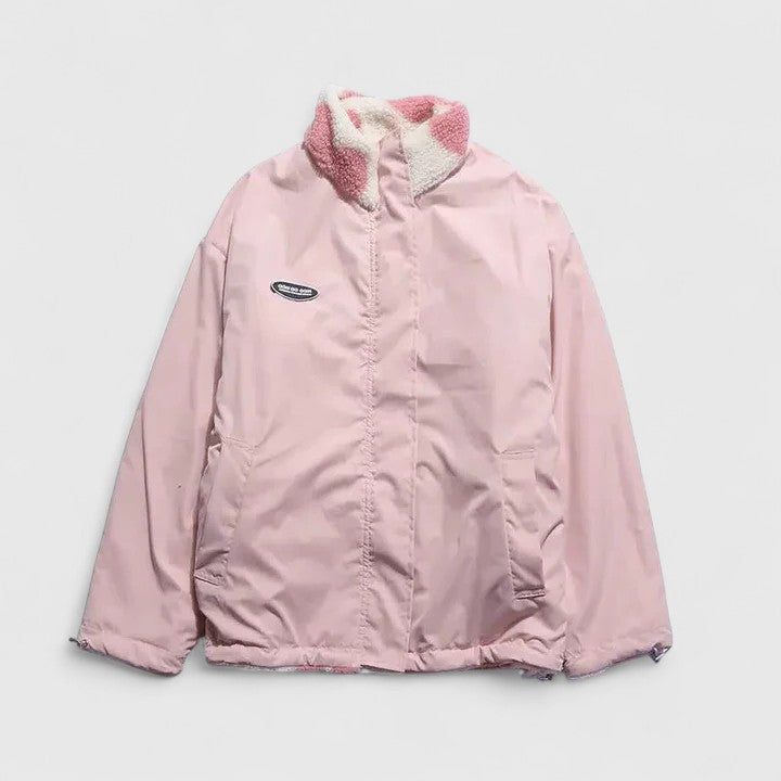 Heart Print Zip-Up Fleece Jacket for Women - View 2