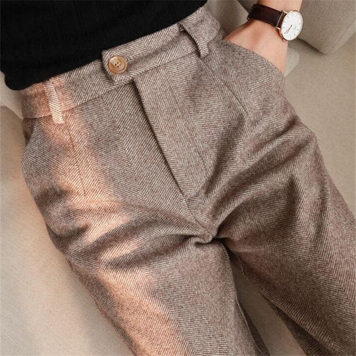 Herringbone Pleated Trousers for Men