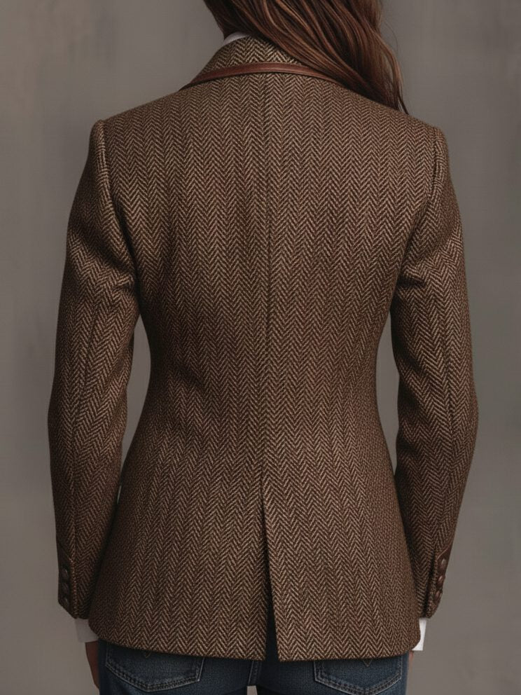 Herringbone Wool Blazer with Lapel Collar for Women - View 5