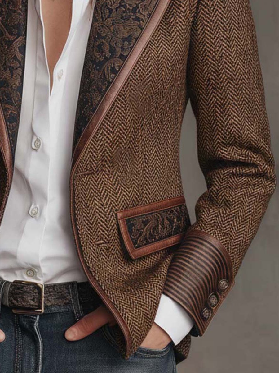 Herringbone Wool Blazer with Lapel Collar for Women - View 7
