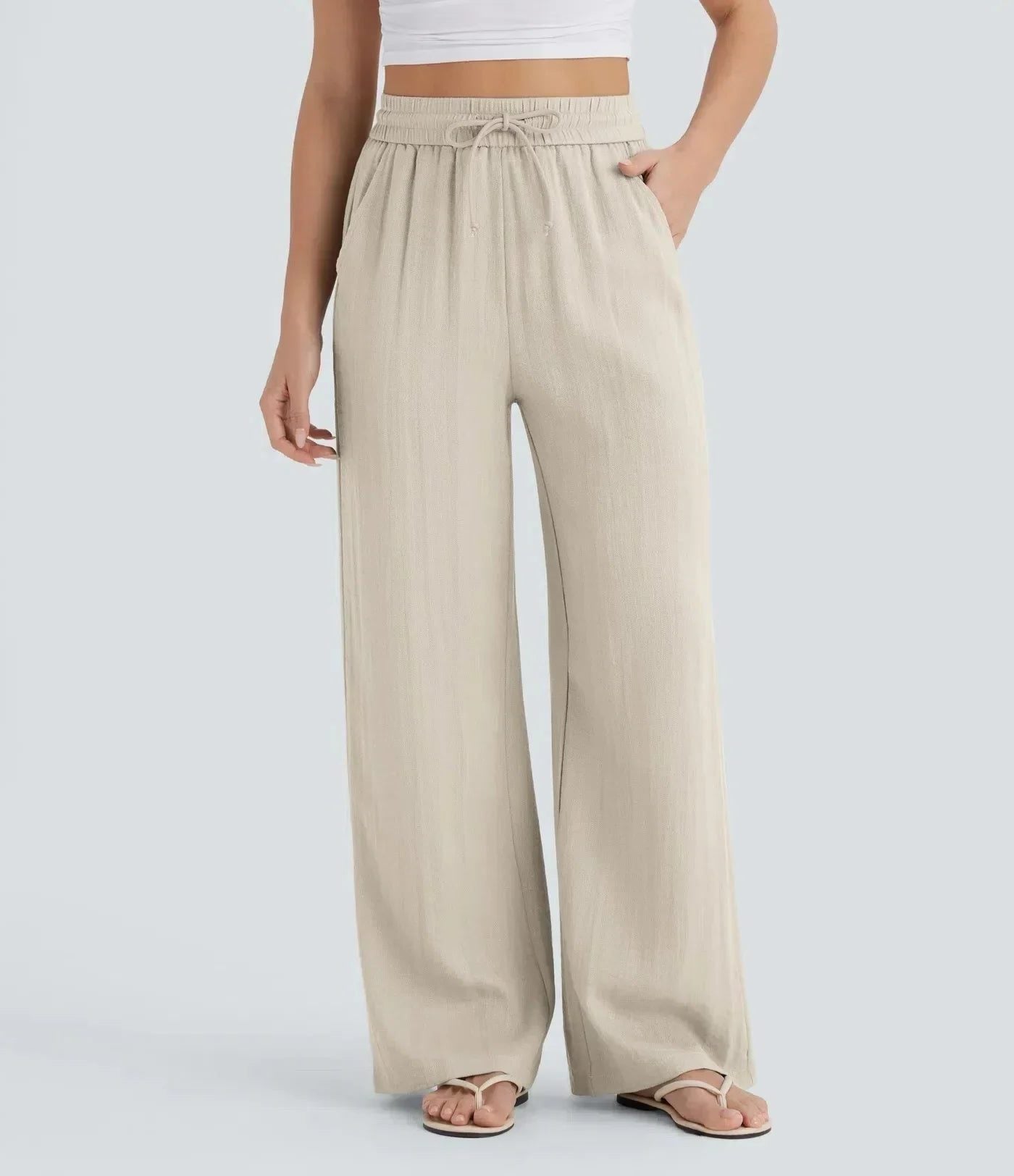 High-Rise Wide Leg Linen Pants for Women
