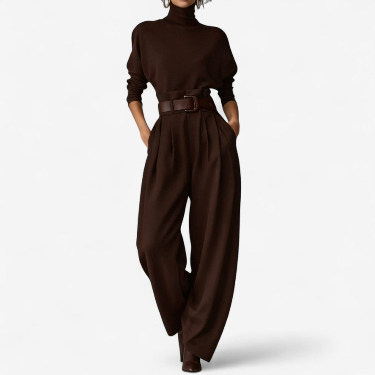 High Waist Wide Leg Jumpsuit for Women - Brown