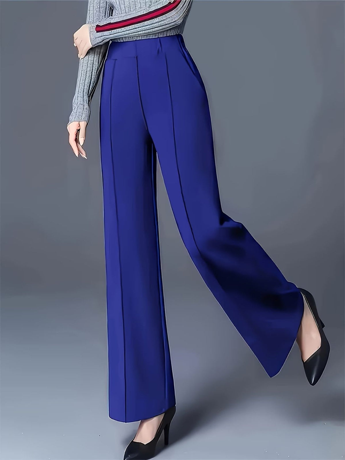 High-Waisted Wide Leg Trousers for Women - Blue