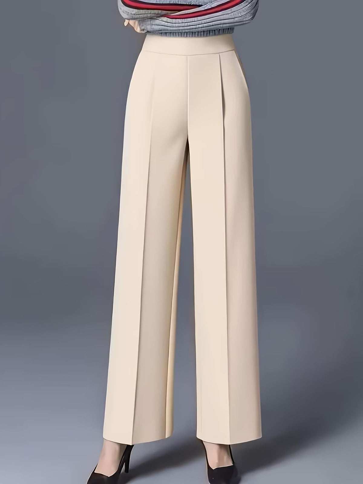 High-Waisted Wide Leg Trousers for Women - Beige