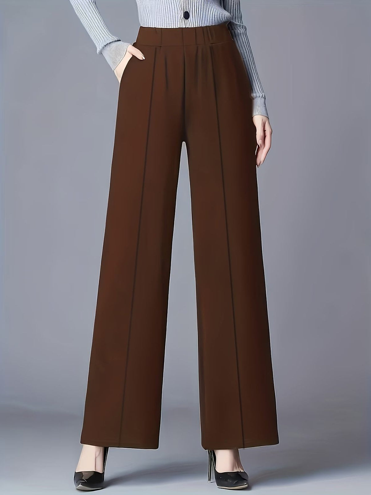 High-Waisted Wide Leg Trousers for Women - Brown