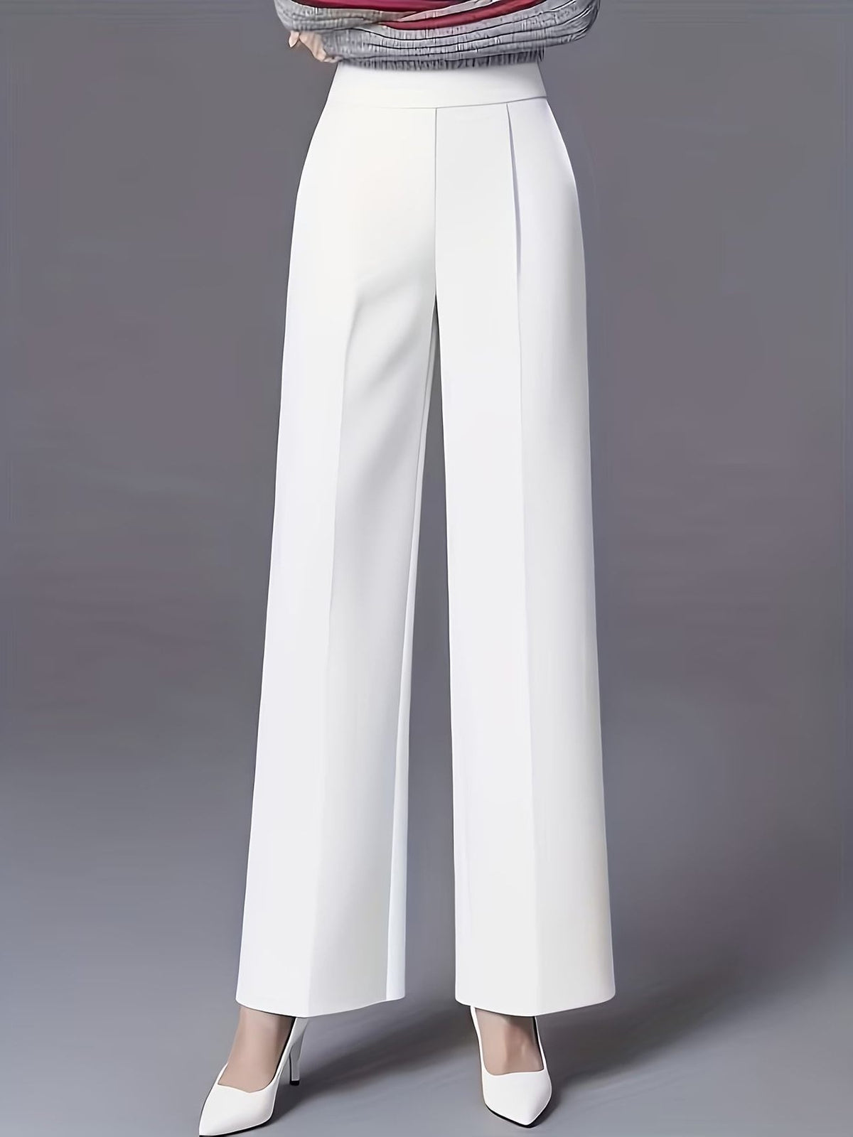 High-Waisted Wide Leg Trousers for Women - White