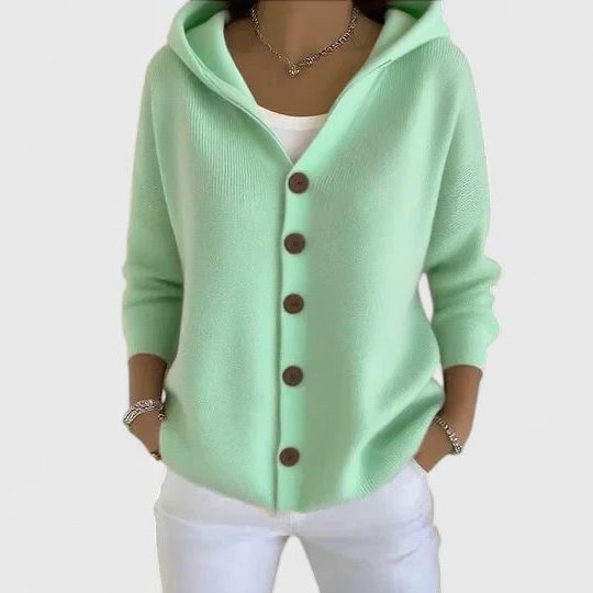Hooded Button-Down Cardigan with Long Sleeves for Women