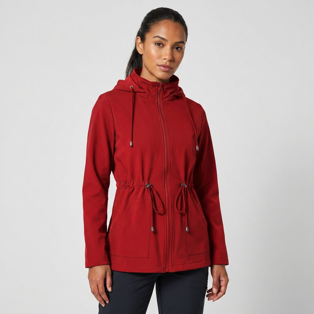 Hooded Drawstring Waist Zip-Up Jacket for Women
