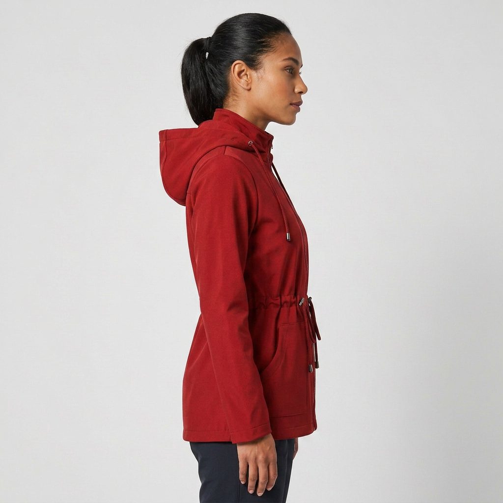 Hooded Drawstring Waist Zip-Up Jacket for Women - View 2