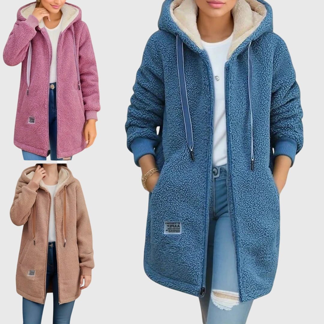 Hooded Long Fleece Jacket with Sherpa Lining for Women - View 5