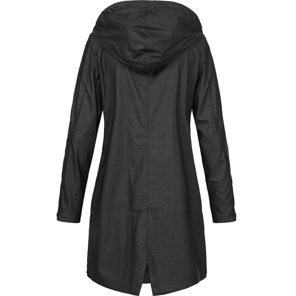Hooded Long Raincoat with A-Line Fit for Women