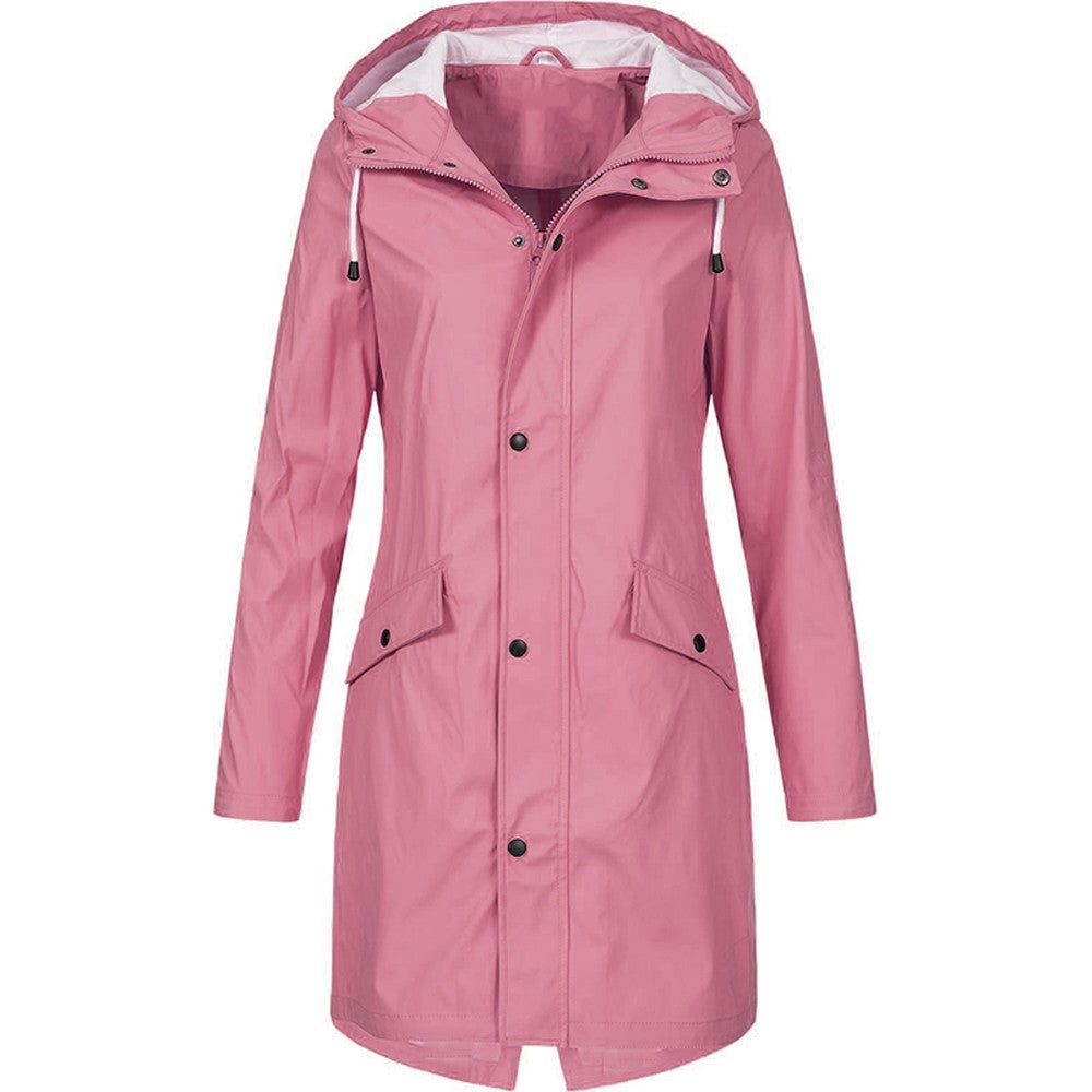 Hooded Long Raincoat with A-Line Fit for Women - Pink