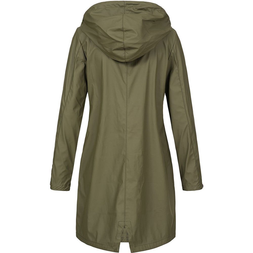 Hooded Long Raincoat with A-Line Fit for Women - View 2