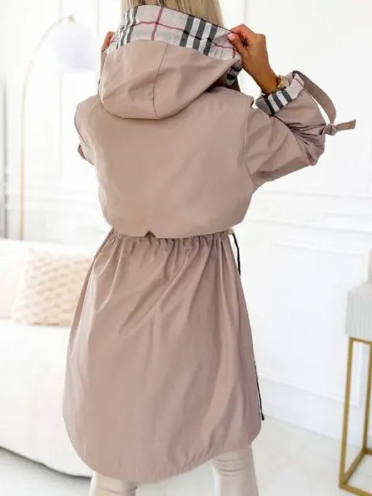 Hooded Long Raincoat with Drawstring Waist for Women - View 4