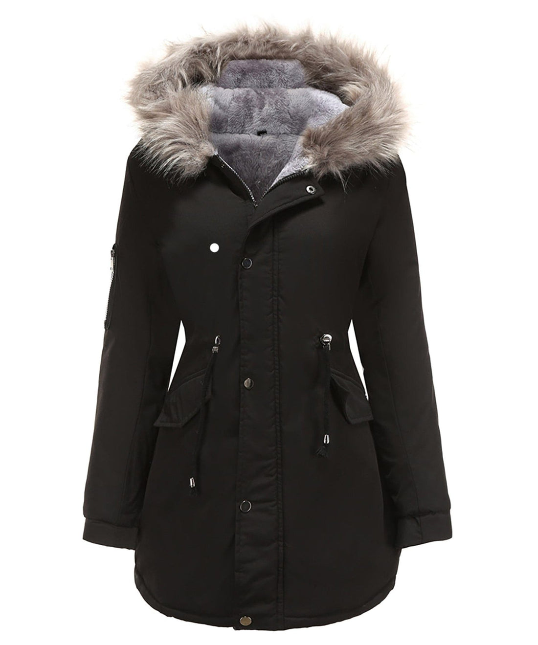 Hooded Long Winter Parka with Faux Fur Collar for Women