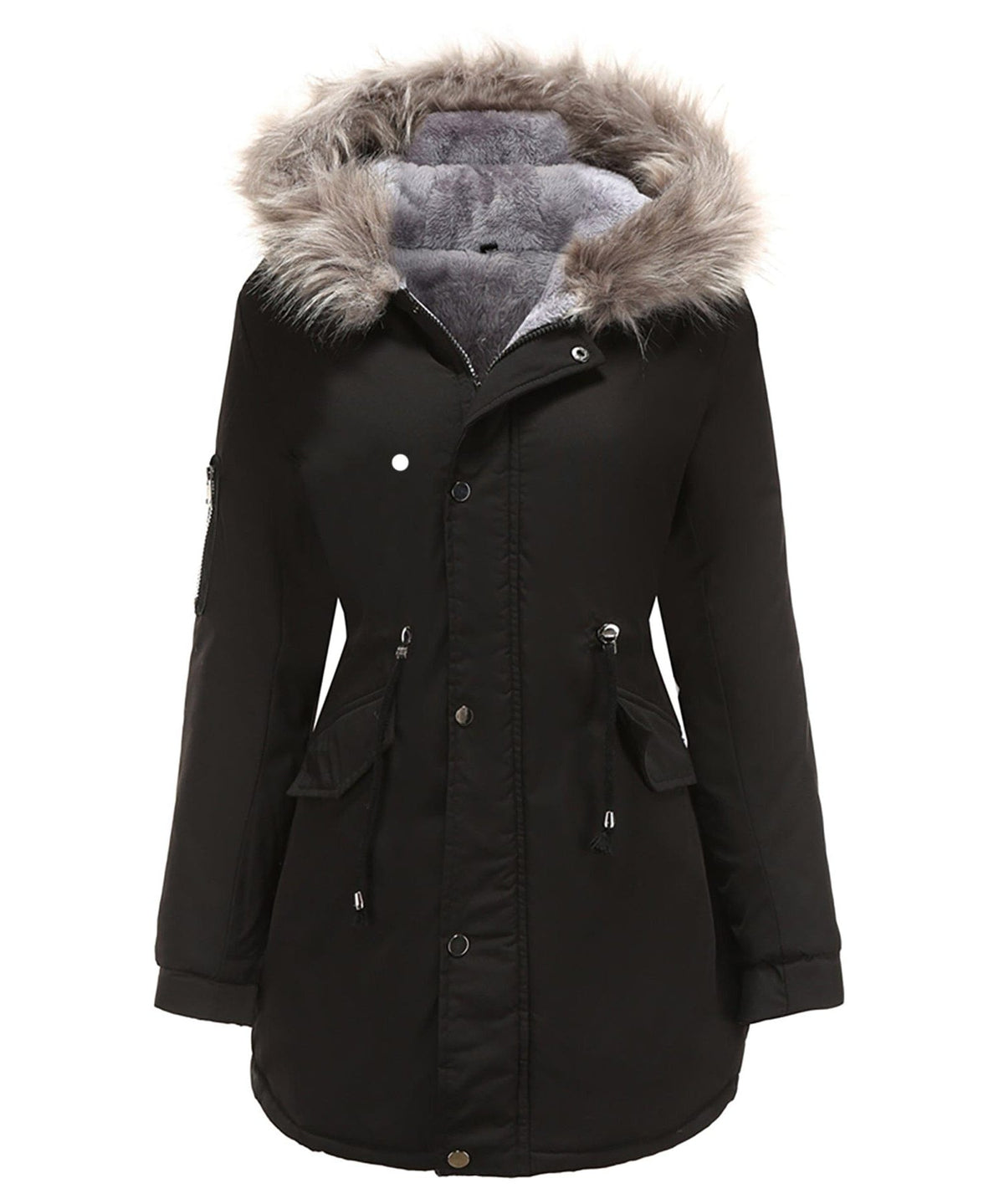 Hooded Long Winter Parka with Faux Fur Collar for Women