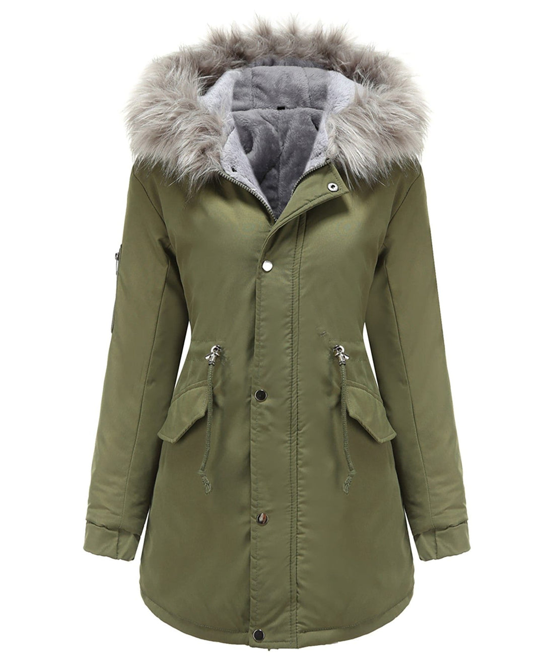 Hooded Long Winter Parka with Faux Fur Collar for Women