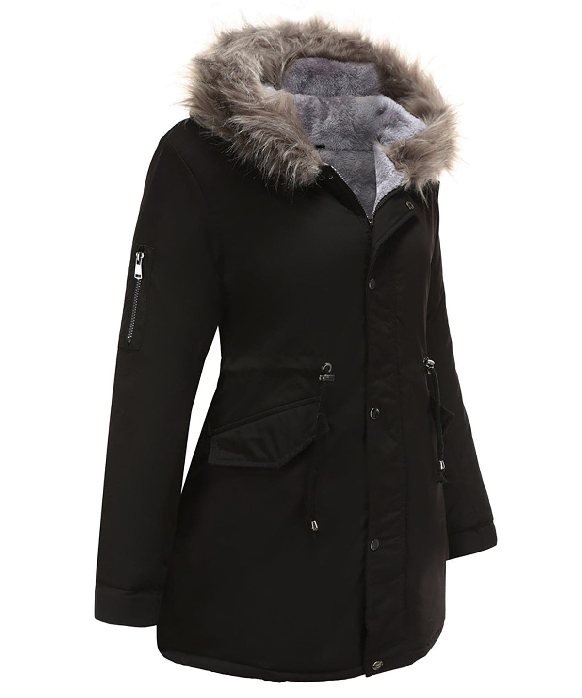 Hooded Long Winter Parka with Faux Fur Collar for Women - View 3