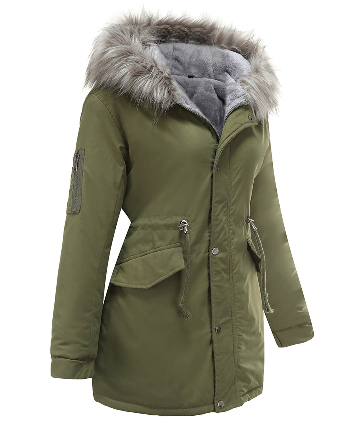 Hooded Long Winter Parka with Faux Fur Collar for Women - View 4