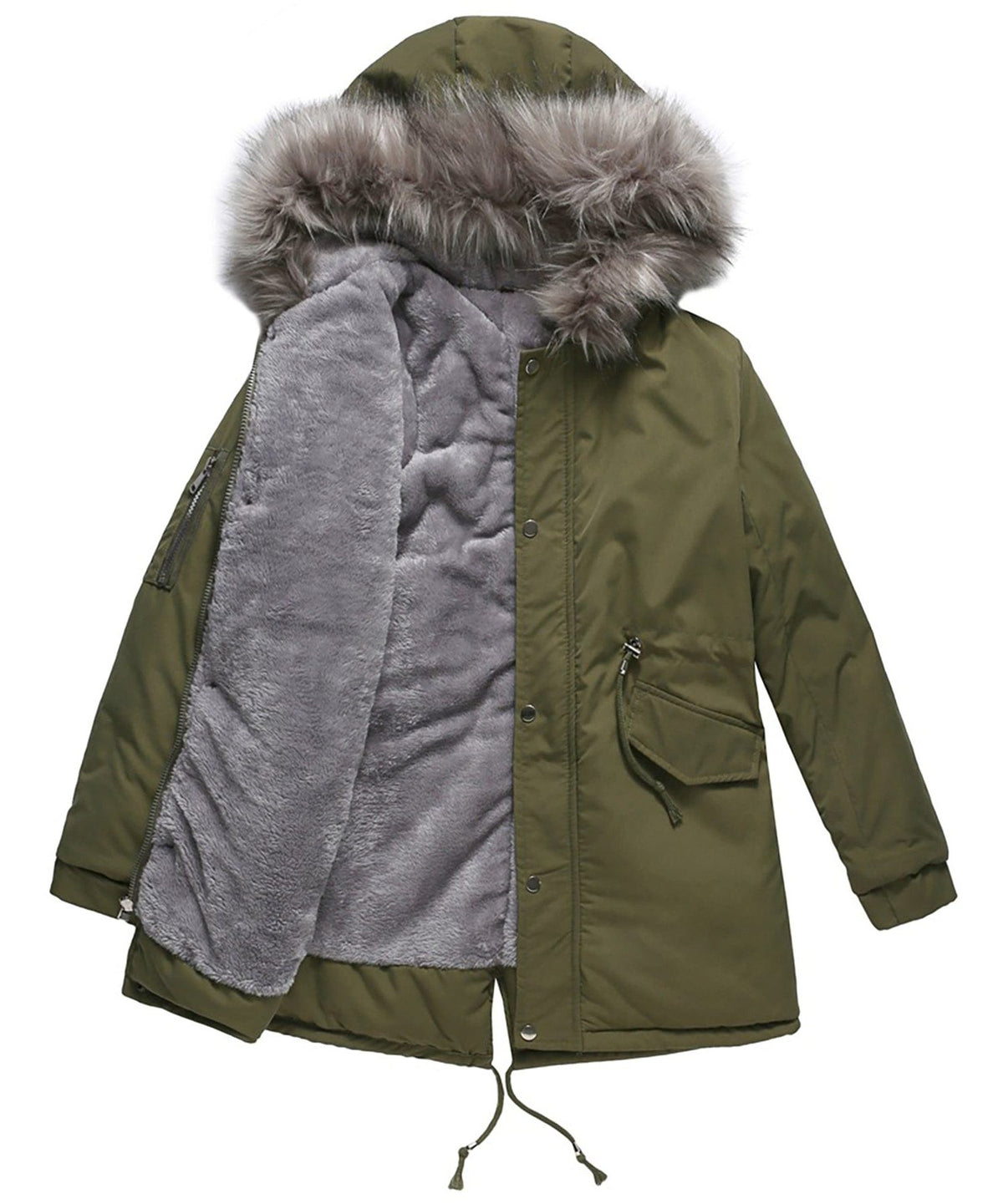 Hooded Long Winter Parka with Faux Fur Collar for Women - View 5