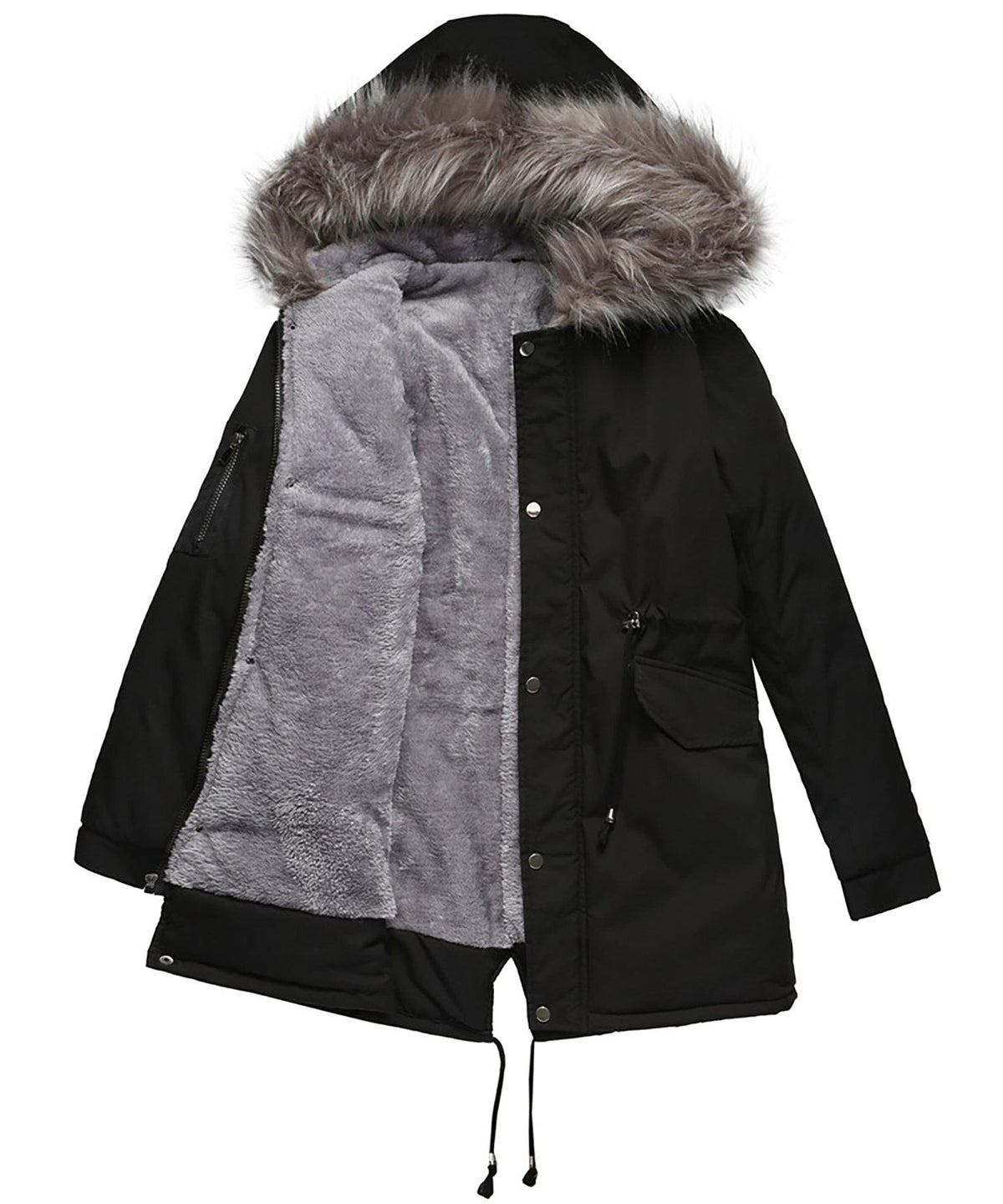 Hooded Long Winter Parka with Faux Fur Collar for Women - View 6