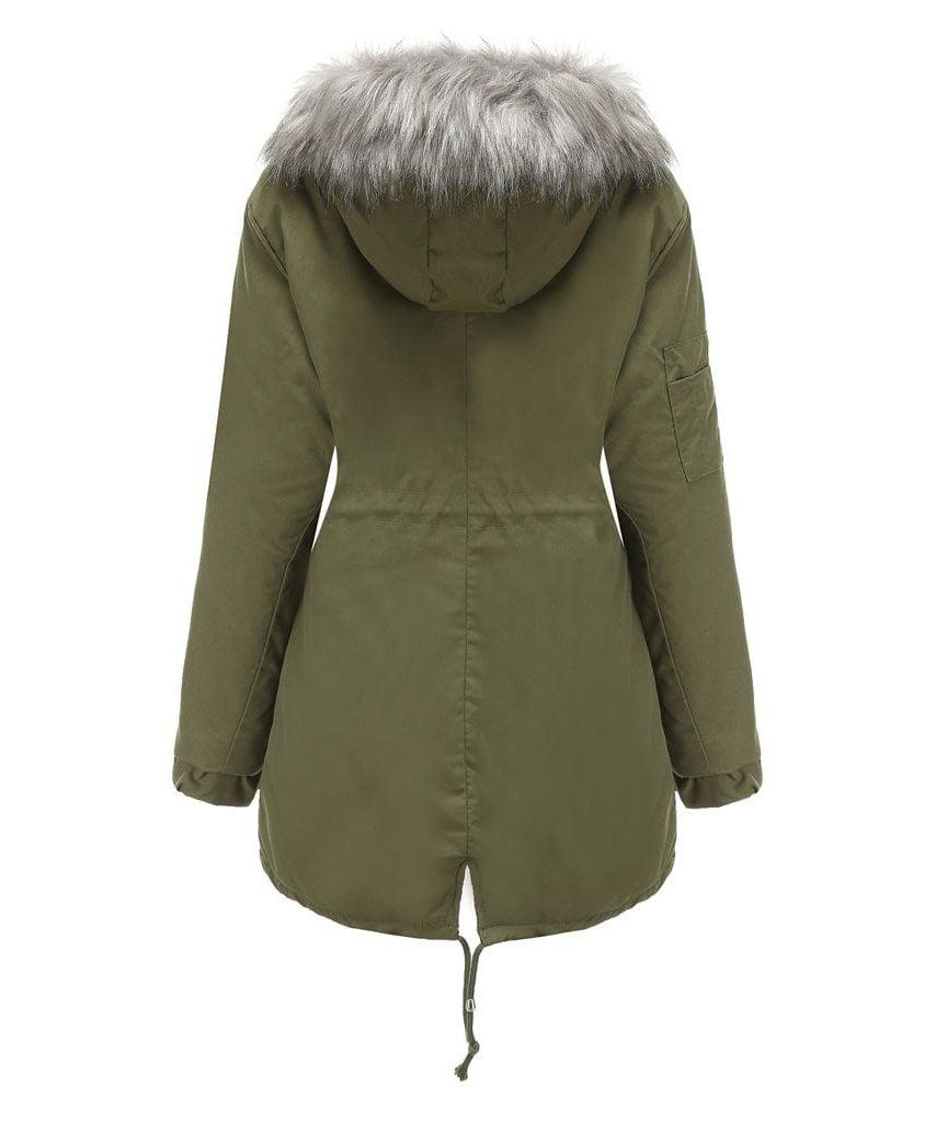 Hooded Long Winter Parka with Faux Fur Collar for Women - View 8