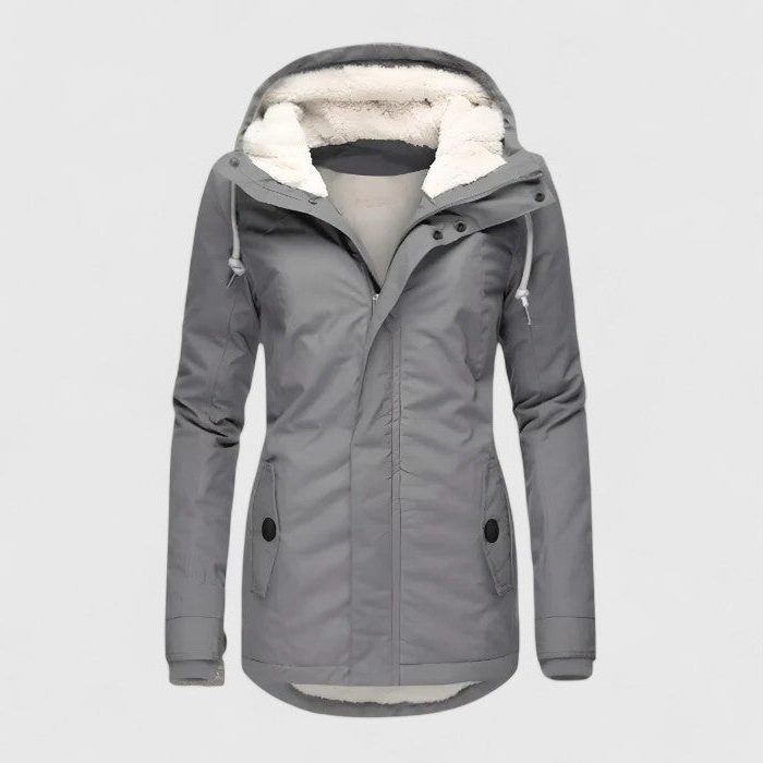 Hooded Longline Fleece-Lined Winter Coat for Women - Grey