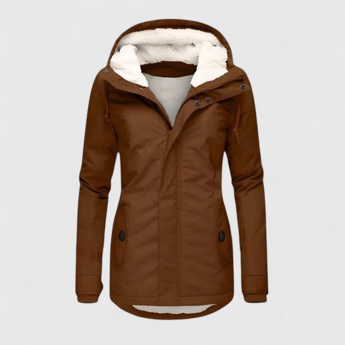 Hooded Longline Fleece-Lined Winter Coat for Women - Khaki