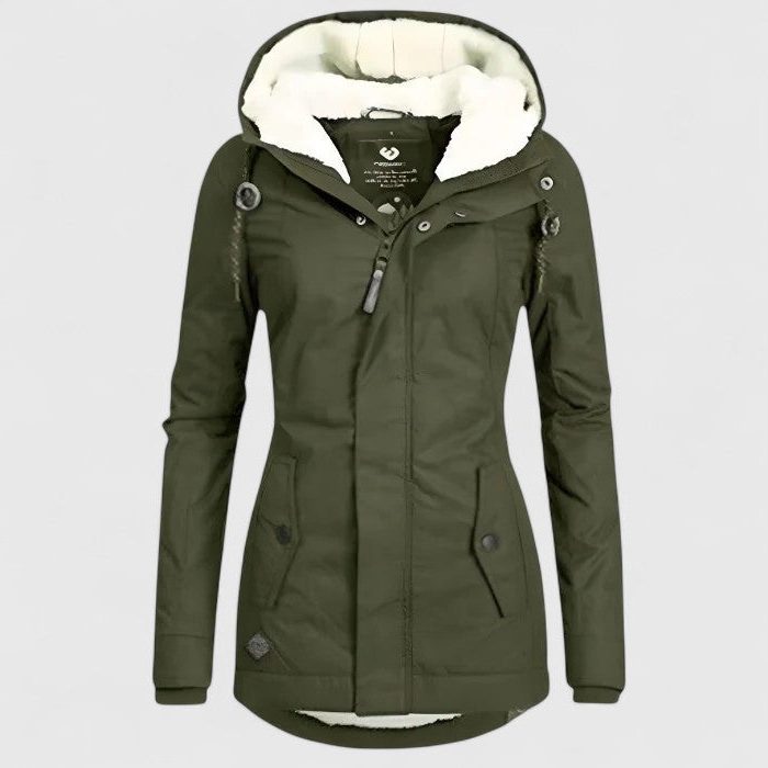 Hooded Longline Fleece-Lined Winter Coat for Women - Green