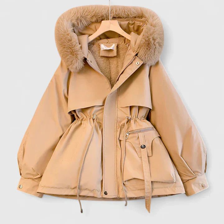Hooded Longline Puffer Coat for Women - Khaki