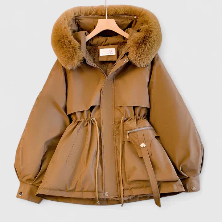 Hooded Longline Puffer Coat for Women - Brown