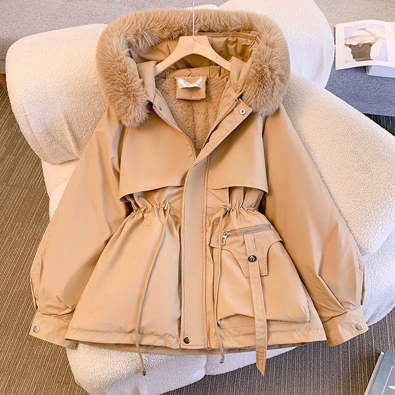 Hooded Longline Puffer Coat for Women - Khaki